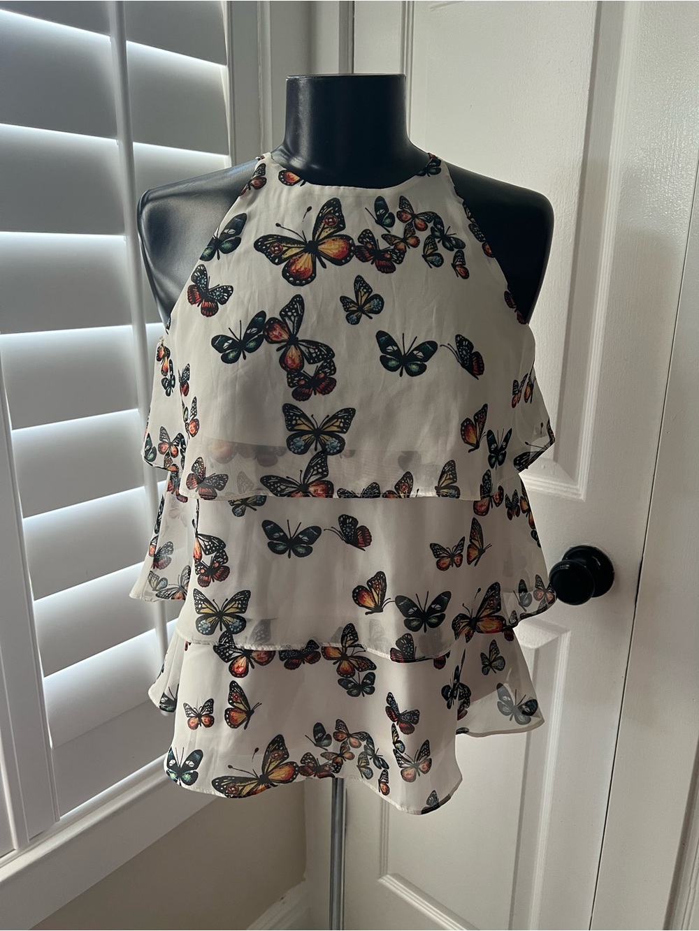 NWT Women’s White Butterfly Tiered Halter Top